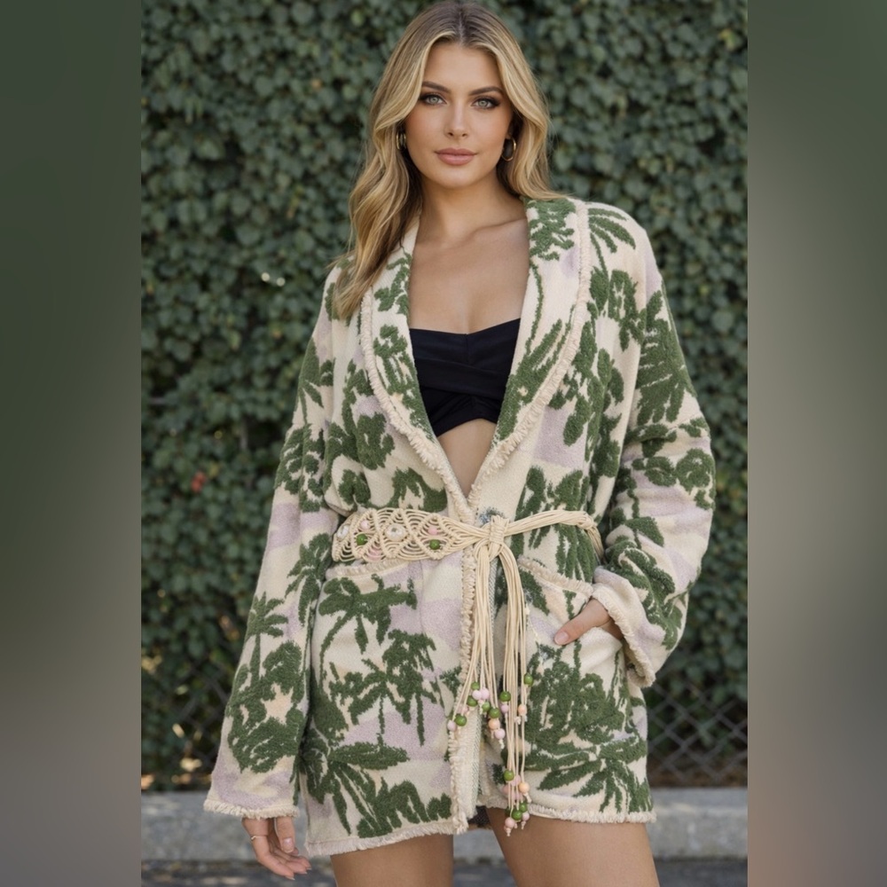 NWT MAJE Green and Cream Palm Print Jacket SIZE SMALL